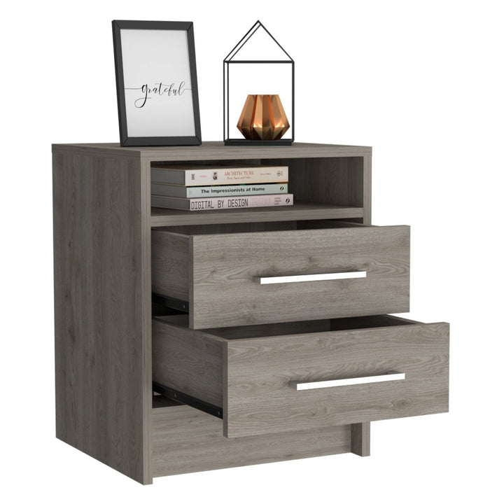 Light Grey Open Compartment Two Drawer Nightstand Image 3