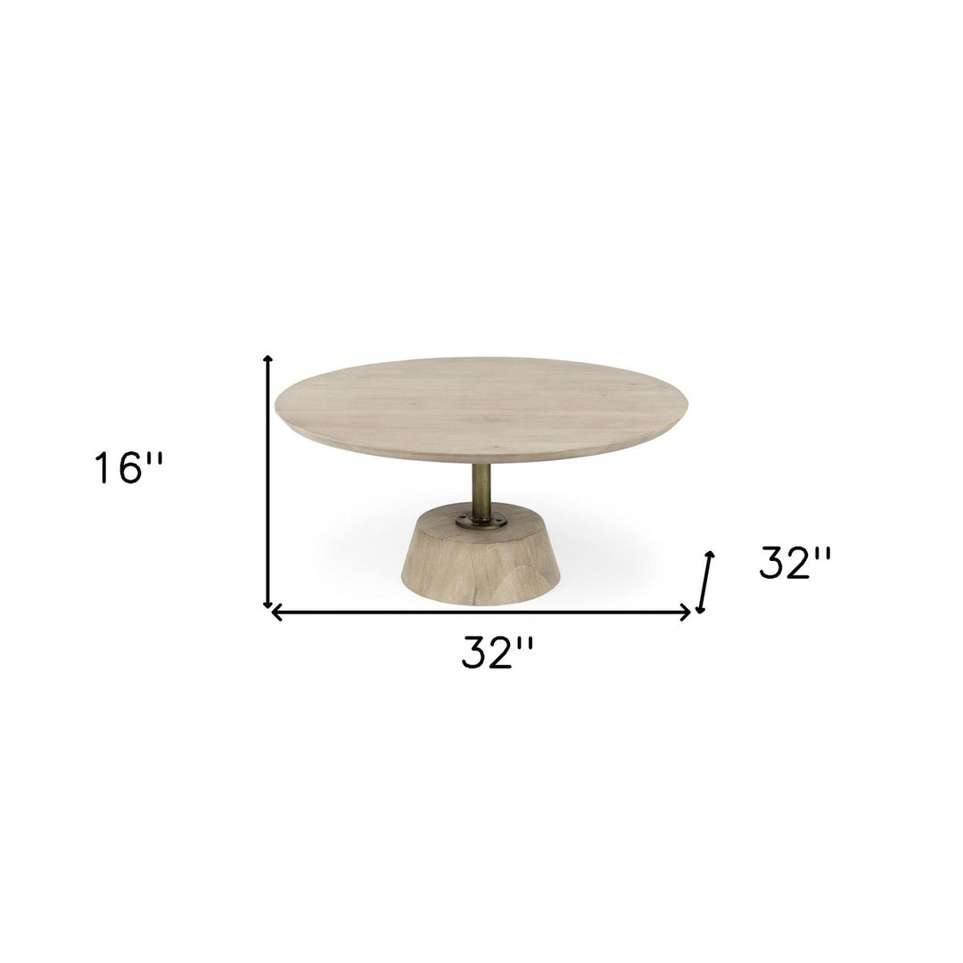 Light Brown Wooden Pedestal Coffee Table Image 9