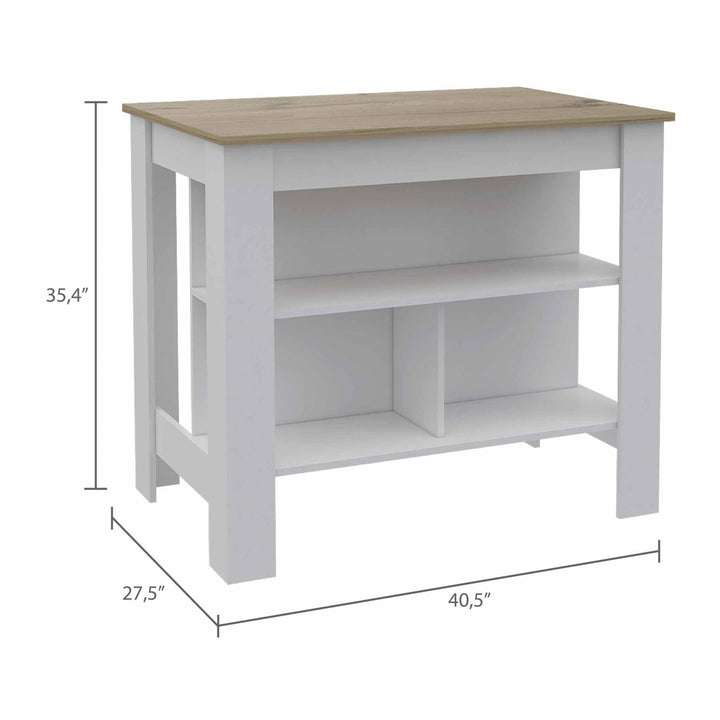 Light Oak and White Kitchen Island with Three Storage Shelves Image 3