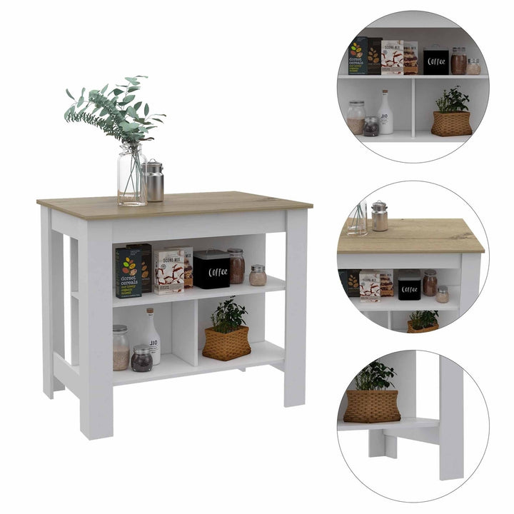 Light Oak and White Kitchen Island with Three Storage Shelves Image 4