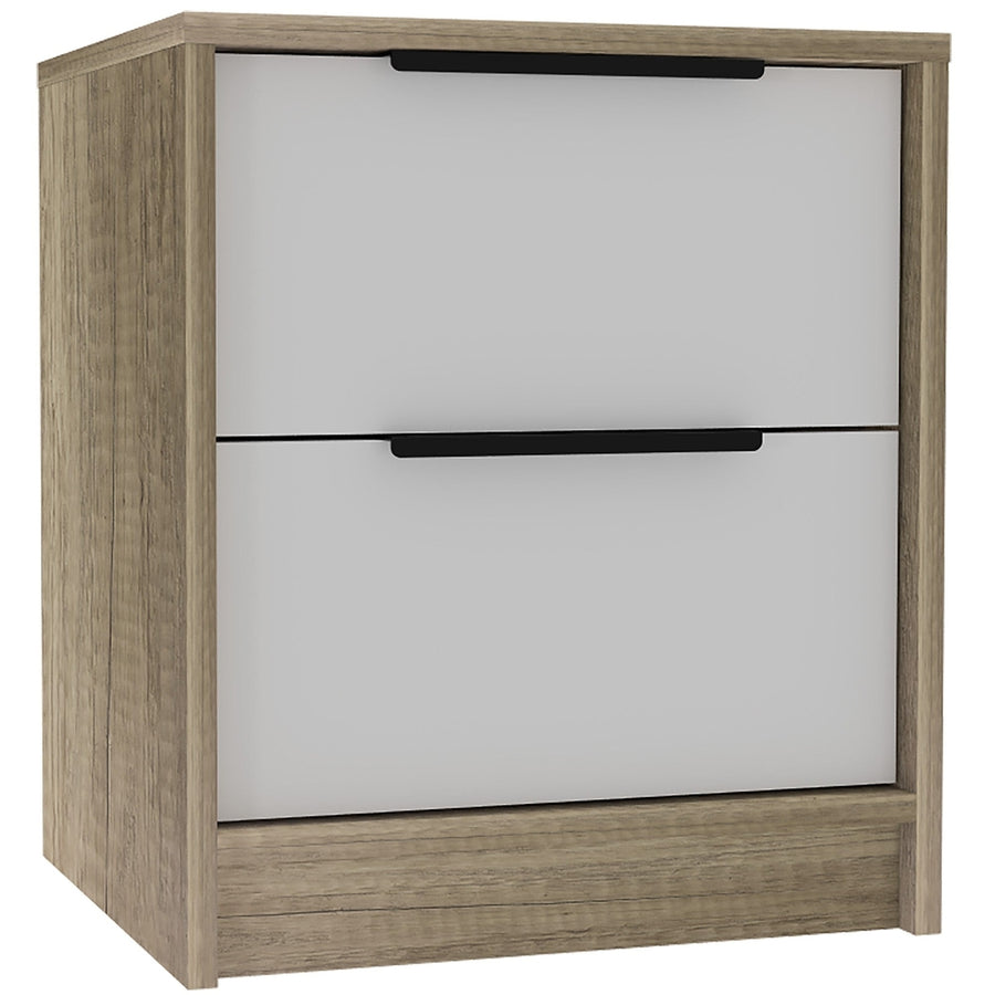 Mod Light Oak and White Two Drawer Nightstand Image 1