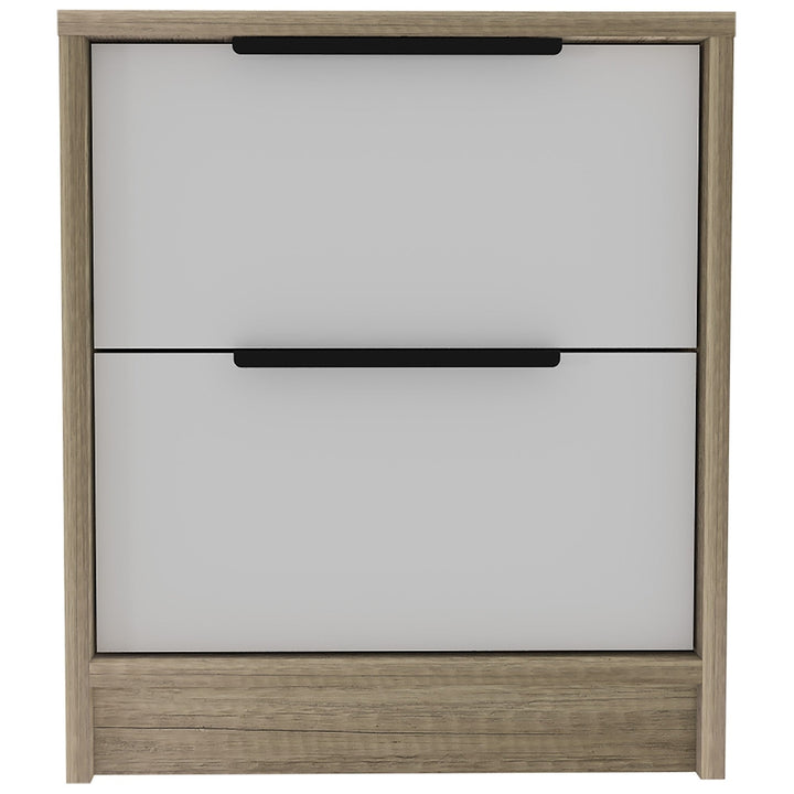 Mod Light Oak and White Two Drawer Nightstand Image 4