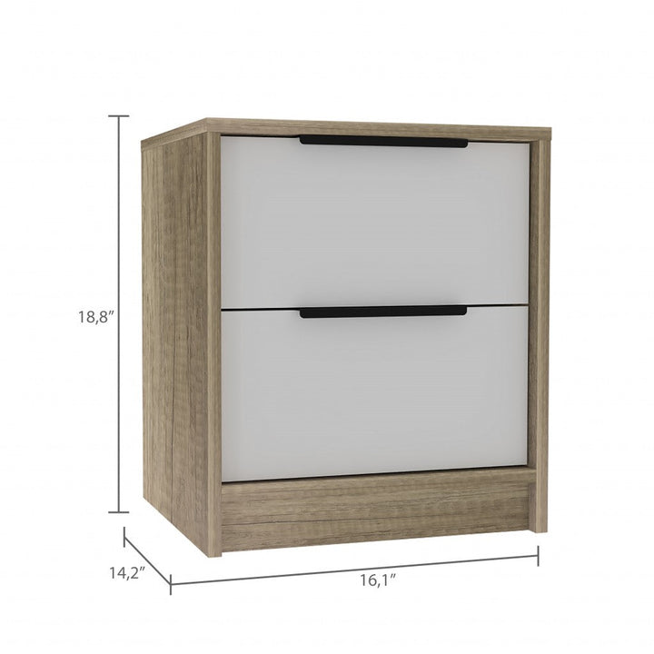 Mod Light Oak and White Two Drawer Nightstand Image 8