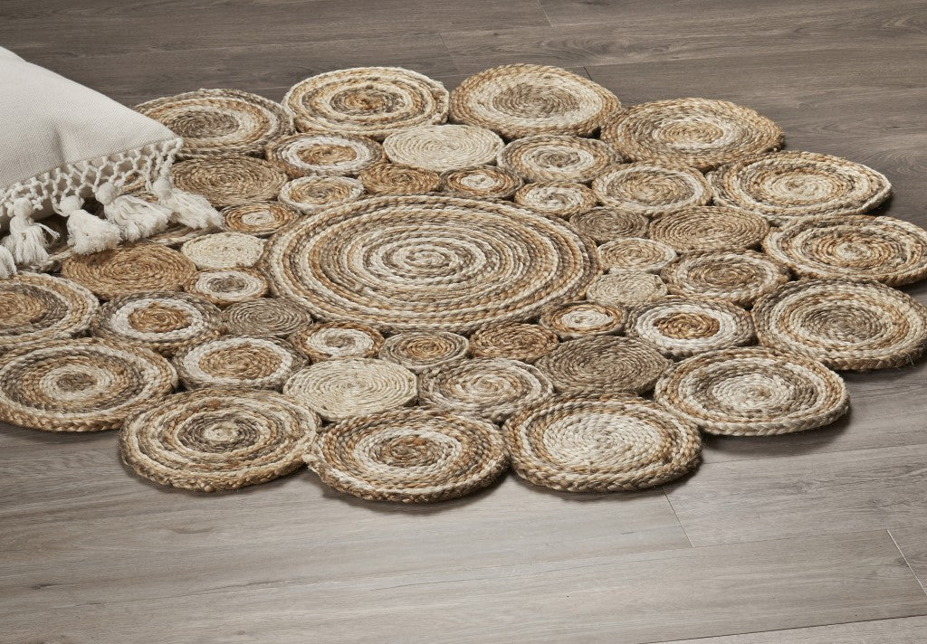 Multi-Toned Intricate Circle Natural Jute Area Rug Image 10