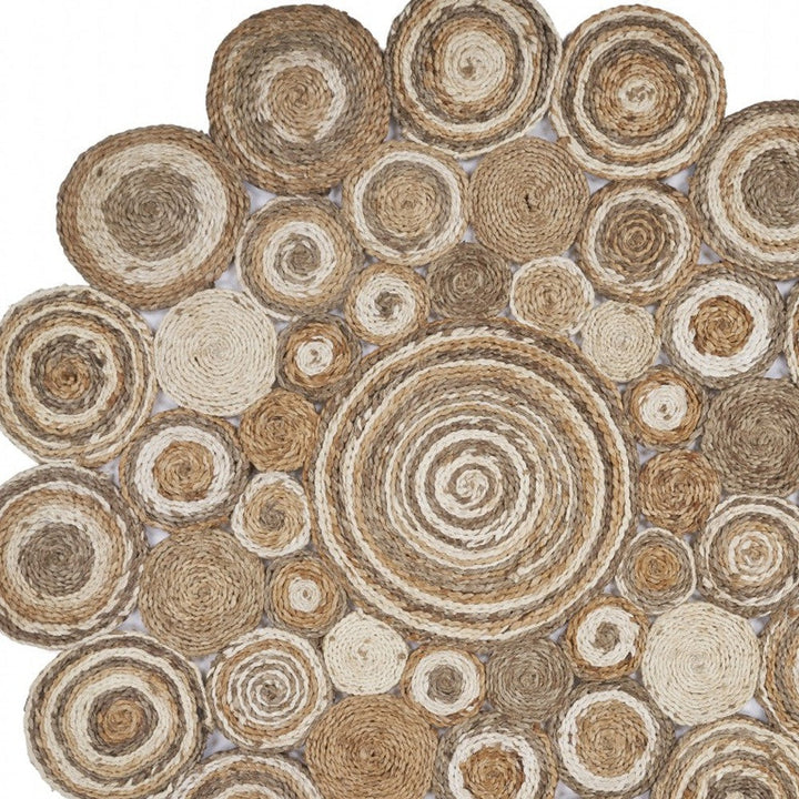 Multi-Toned Intricate Circle Natural Jute Area Rug Image 12