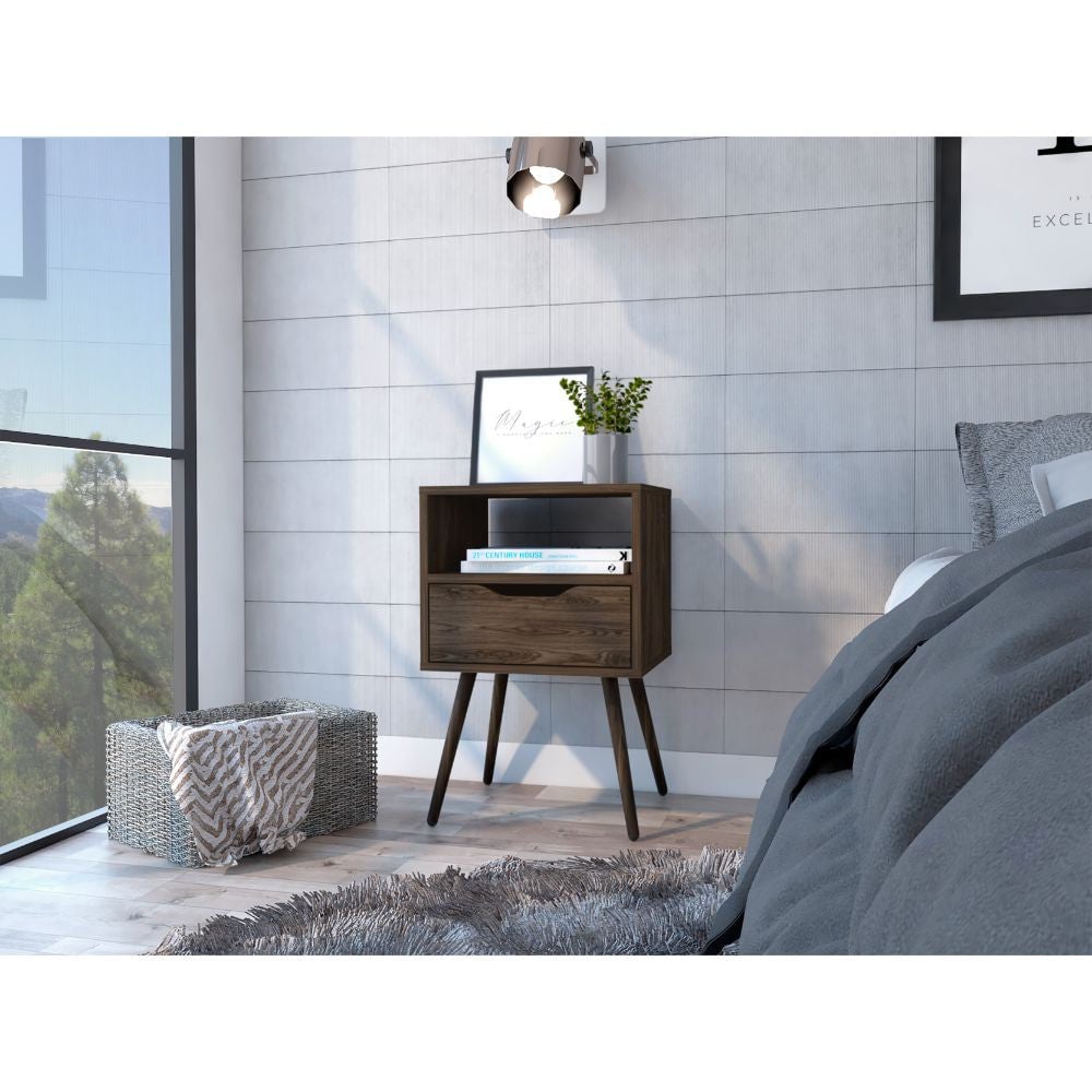 Modern Dark Walnut Bedroom Nightstand Image 1