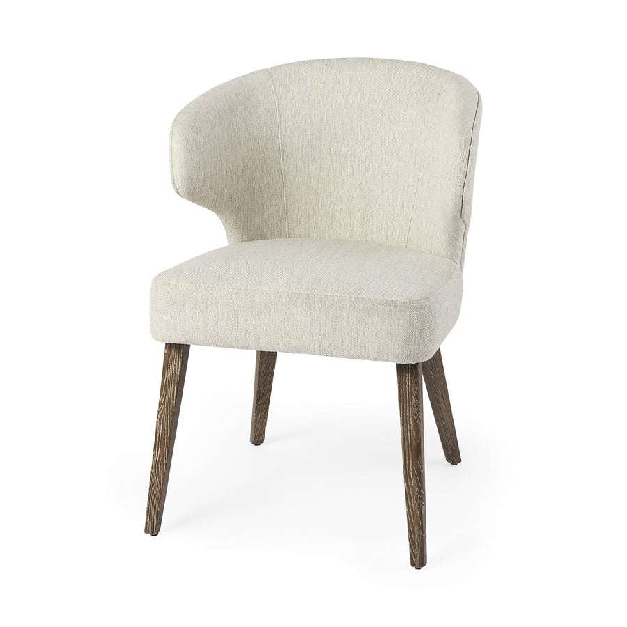 Ivory and Brown Mid Century Wingback Dining Chair Image 1