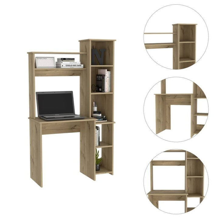 Modern Light Oak Office Desk with Storage Cabinet Image 2