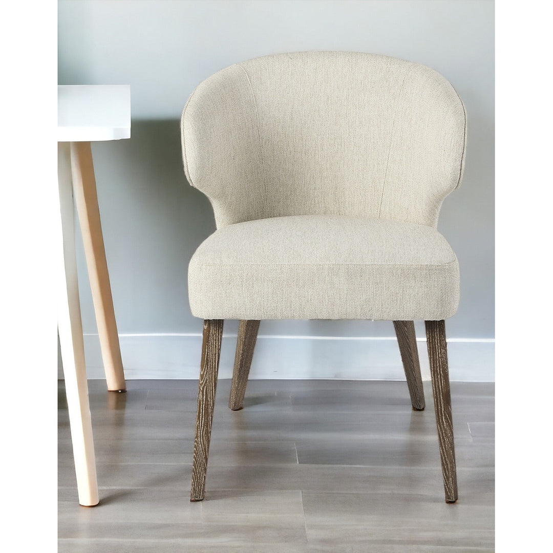 Ivory and Brown Mid Century Wingback Dining Chair Image 12