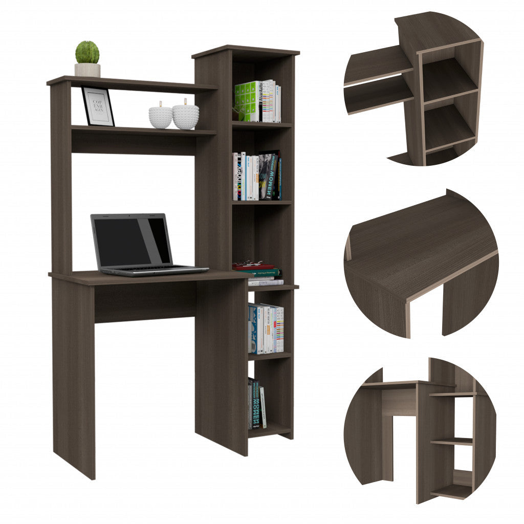 Modern Smokey Oak Office Desk with Storage Cabinet Image 3