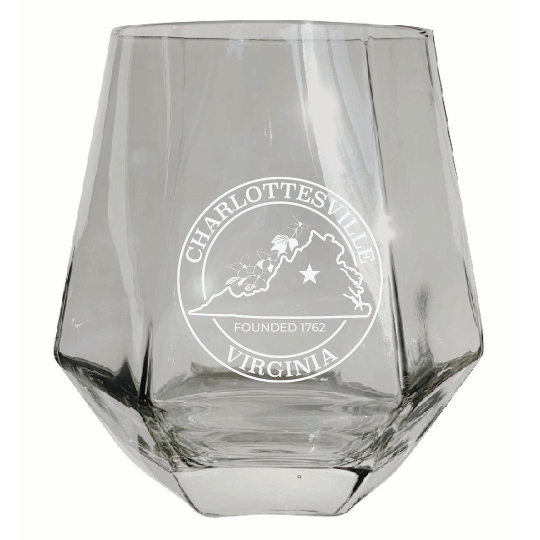 Charlottesville Virginia Souvenir Stemless Diamond Wine Glass Engraved 15 oz Image 1