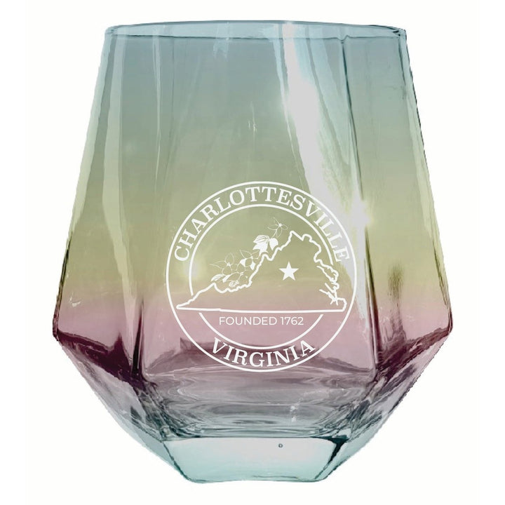 Charlottesville Virginia Souvenir Stemless Diamond Wine Glass Engraved 15 oz Image 1