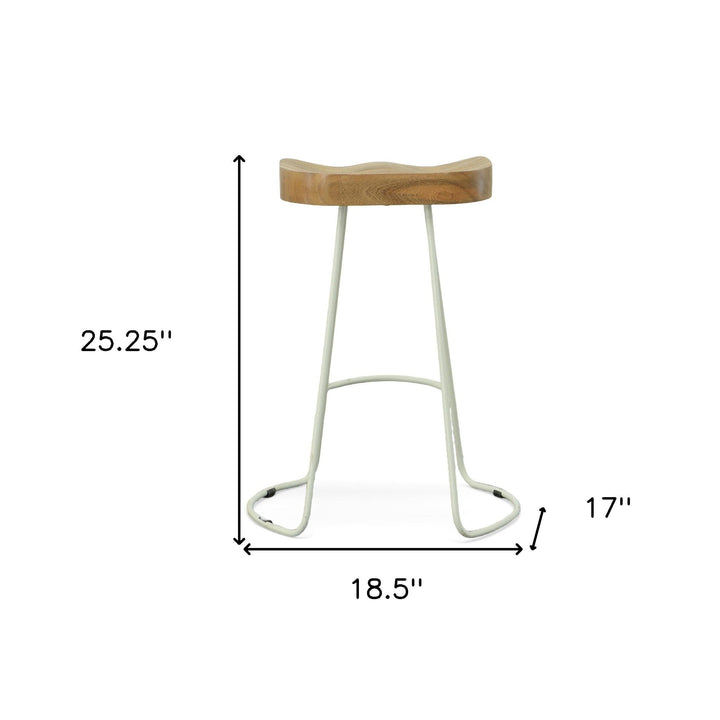 Set of Two 25" Natural And White Steel Backless Counter Height Bar Chairs Image 5