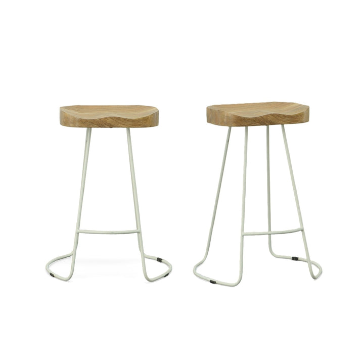 Set of Two 25" Natural And White Steel Backless Counter Height Bar Chairs Image 6