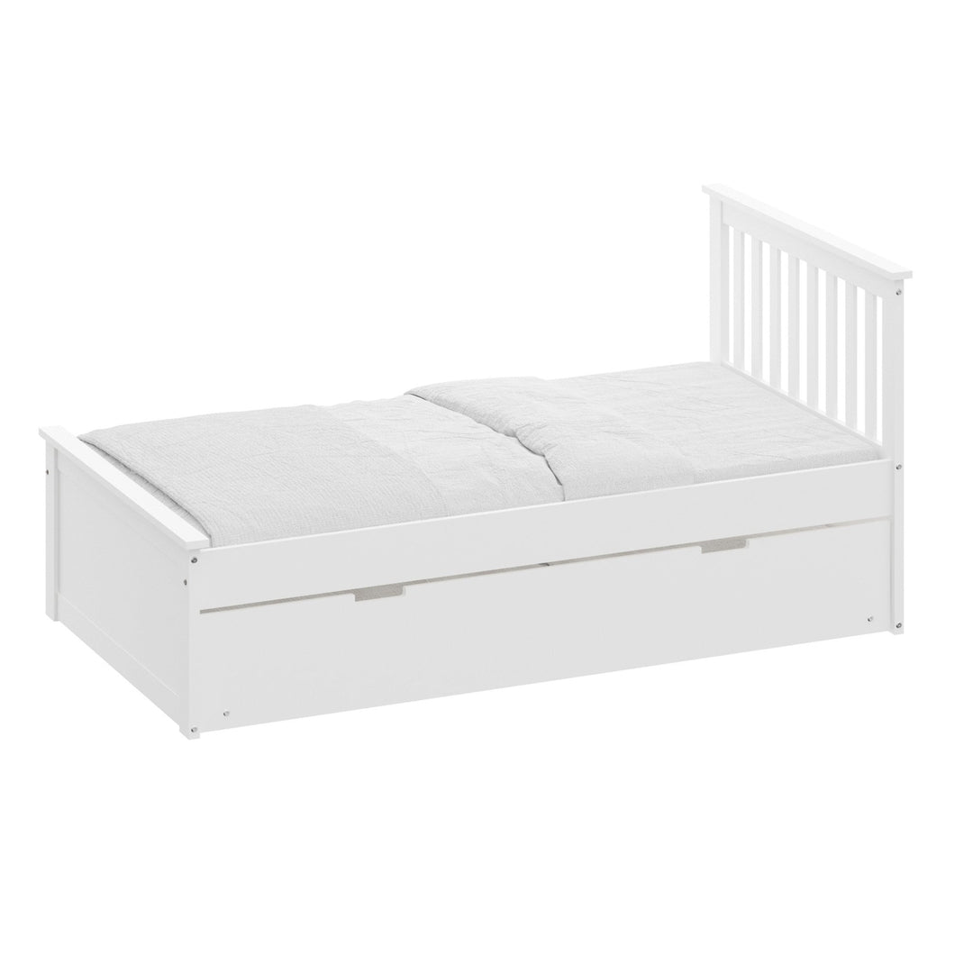 White Solid Wood Twin Bed With Pull Out Trundle Image 7