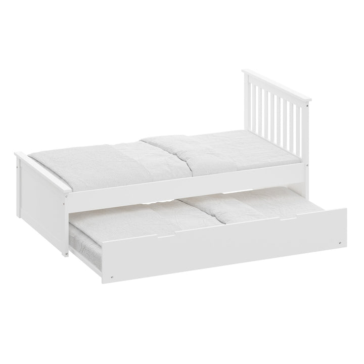 White Solid Wood Twin Bed With Pull Out Trundle Image 8