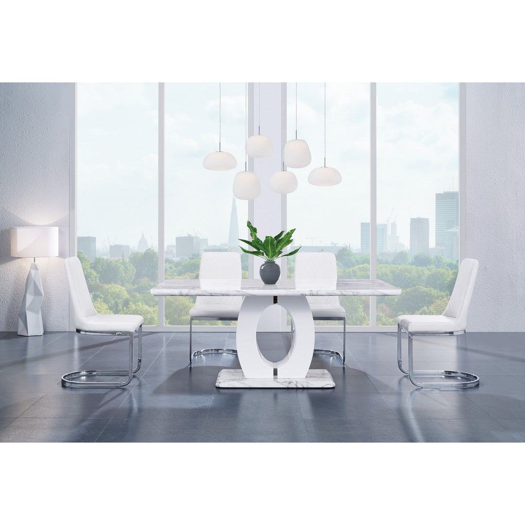 Set Of 2 Modern White Dining Chairs With Horse Shoe Style Metal Base Image 2