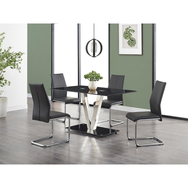 Set Of 4 Modern Black Dining Chairs With Chrome Metal Base Image 5