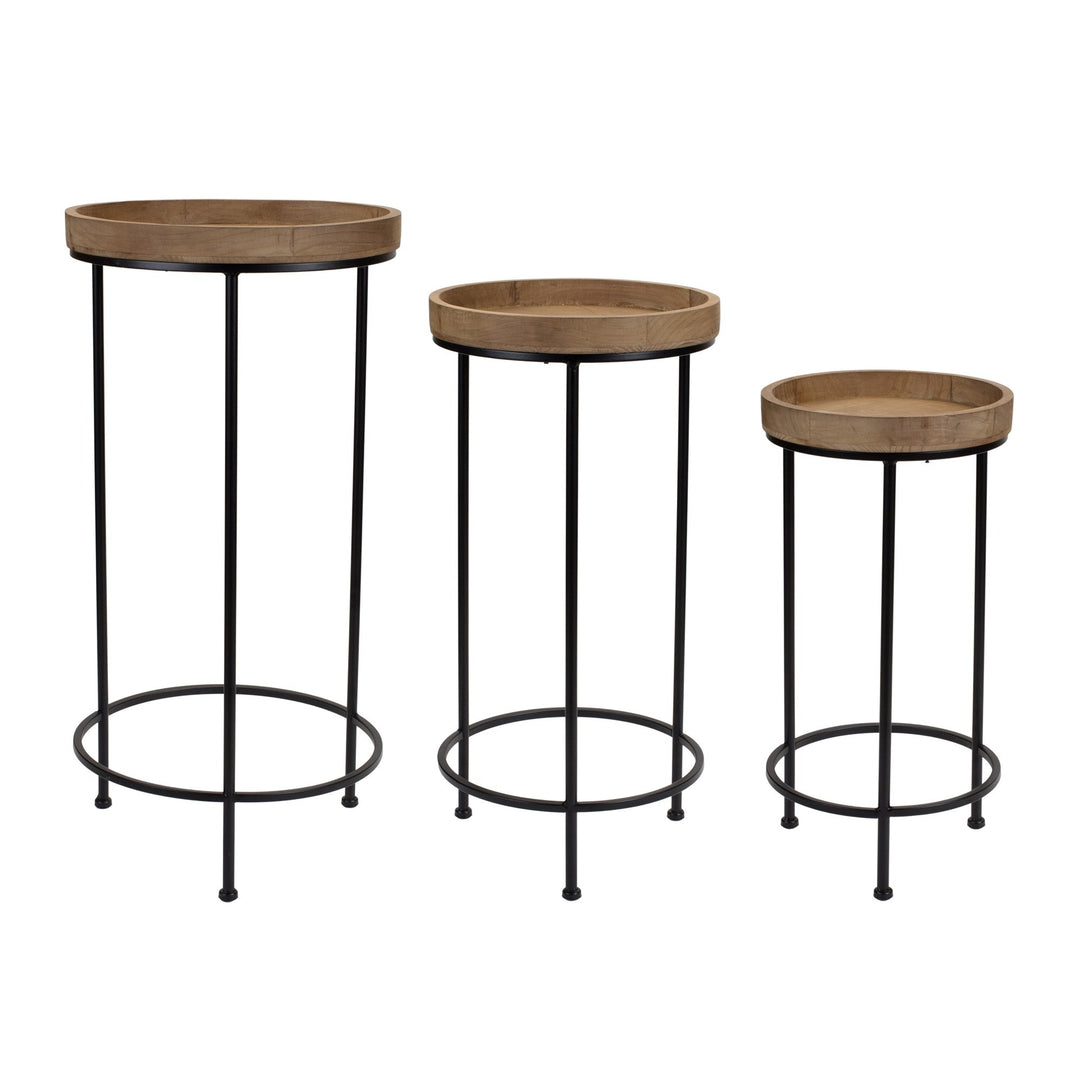 Set of Three 29" Black And Brown Round End Tables Image 1