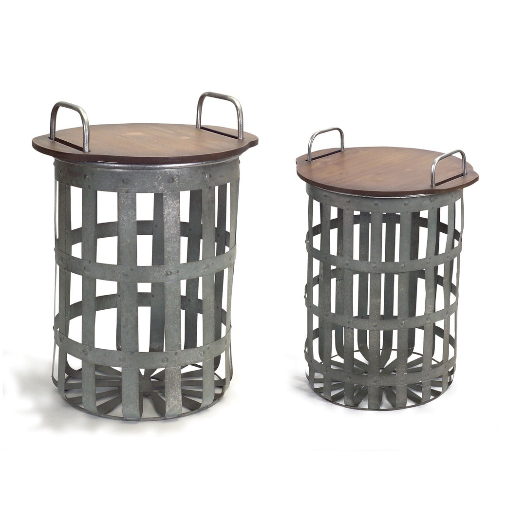 Set of Two 16" Grey And Brown Round End Tables Image 2