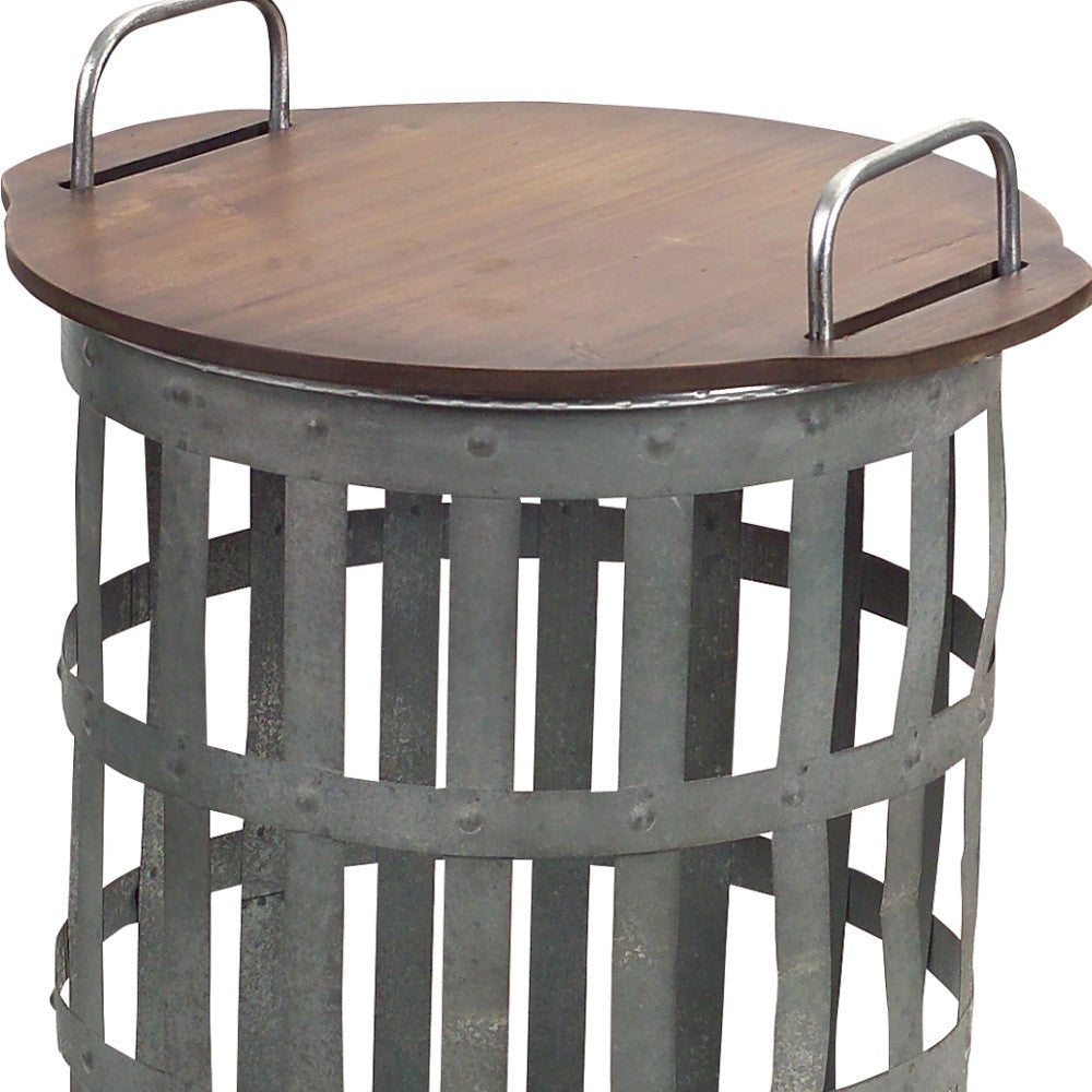 Set of Two 16" Grey And Brown Round End Tables Image 4