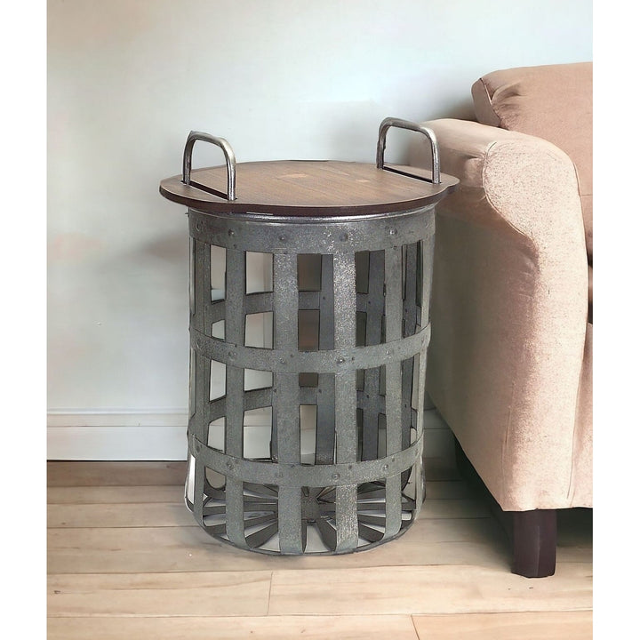 Set of Two 16" Grey And Brown Round End Tables Image 8