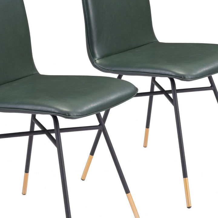 Set of Two Green and Black and Gold Upholstered Faux Leather Dining Side Chairs Image 3