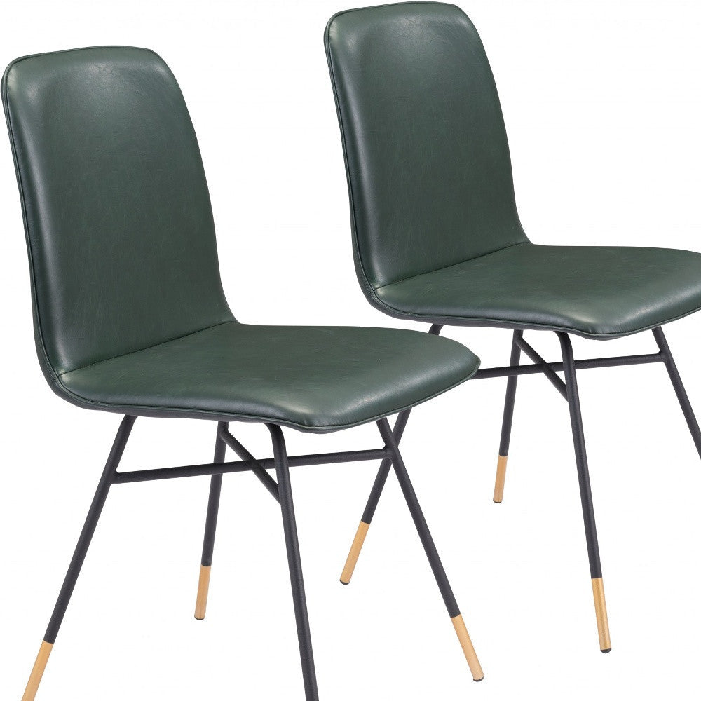 Set of Two Green and Black and Gold Upholstered Faux Leather Dining Side Chairs Image 4