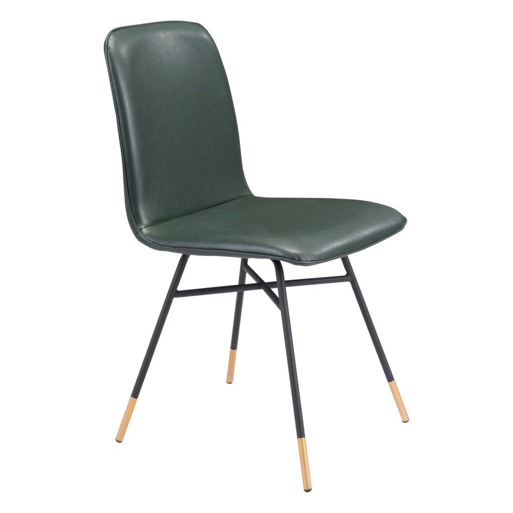 Set of Two Green and Black and Gold Upholstered Faux Leather Dining Side Chairs Image 5