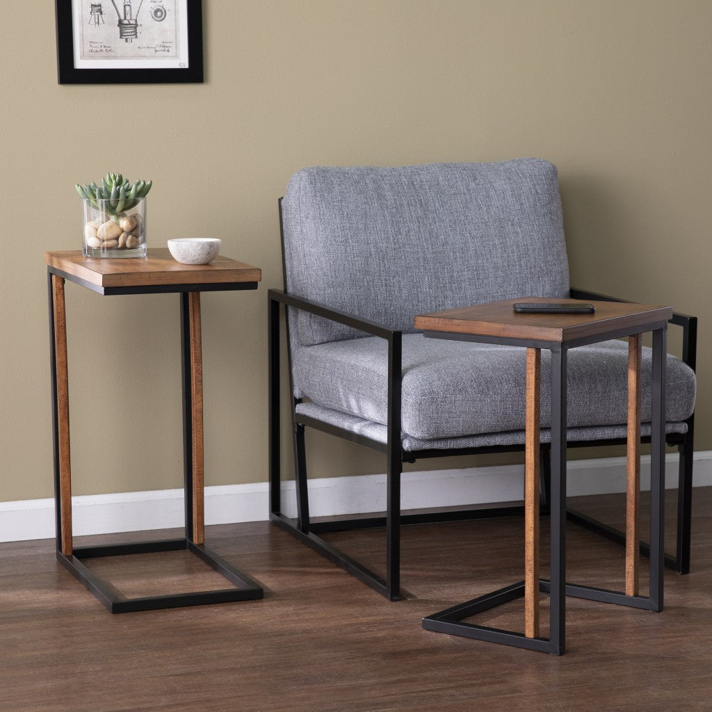 Set Of Two 25" Brown Solid Wood Rectangular Nested End Tables Image 2