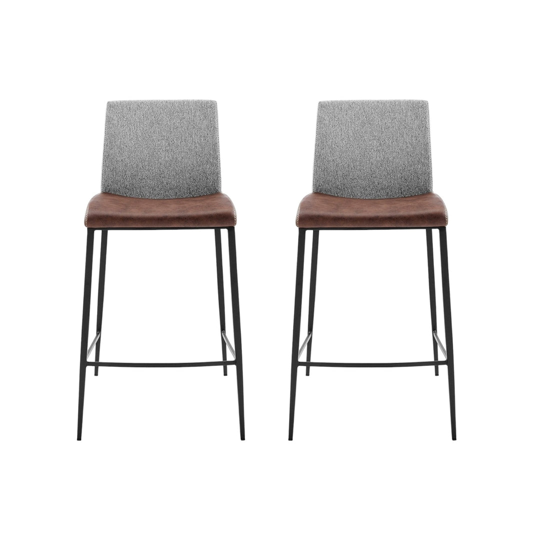 Set of Two 26" Brown And Black Steel Low Back Counter Height Bar Chairs Image 9