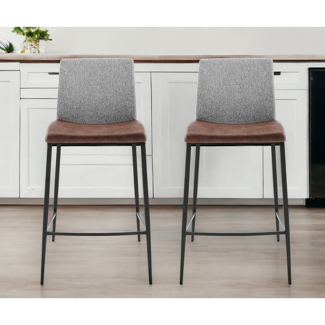 Set of Two 26" Brown And Black Steel Low Back Counter Height Bar Chairs Image 10