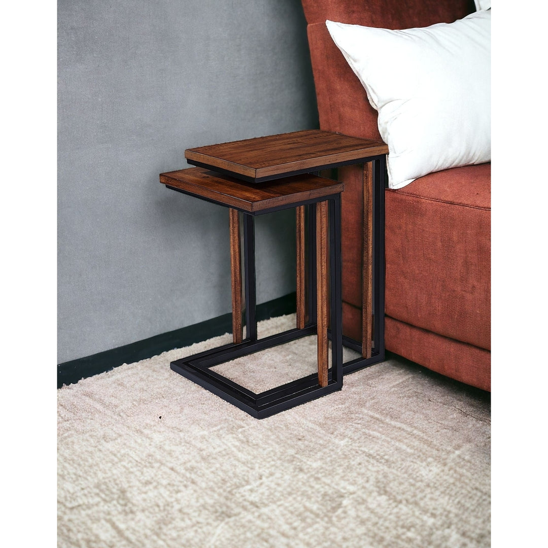 Set Of Two 25" Brown Solid Wood Rectangular Nested End Tables Image 11