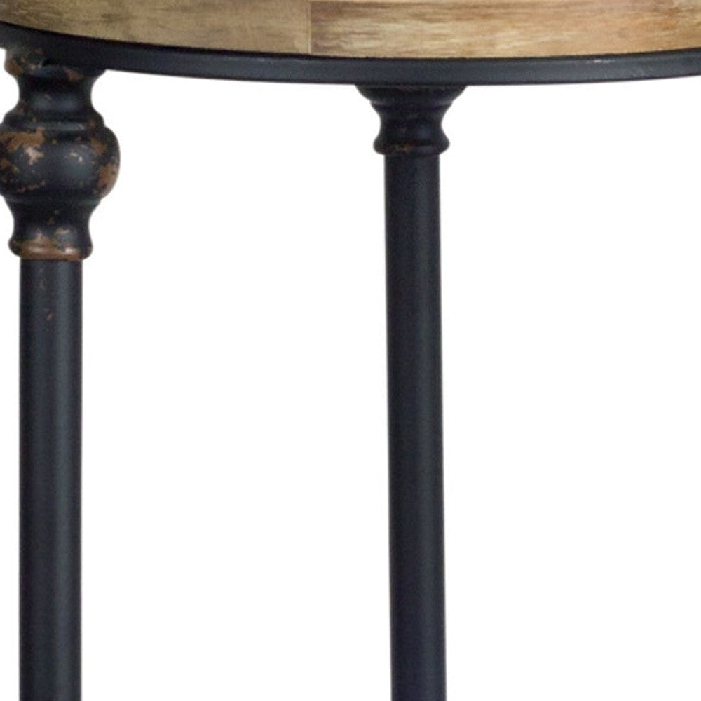 Set of Two 27" Black And Brown Round End Tables Image 2