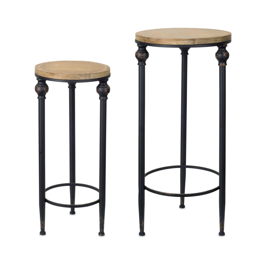 Set of Two 27" Black And Brown Round End Tables Image 4