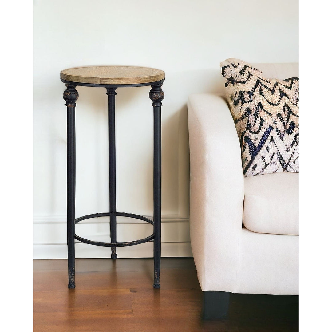 Set of Two 27" Black And Brown Round End Tables Image 8