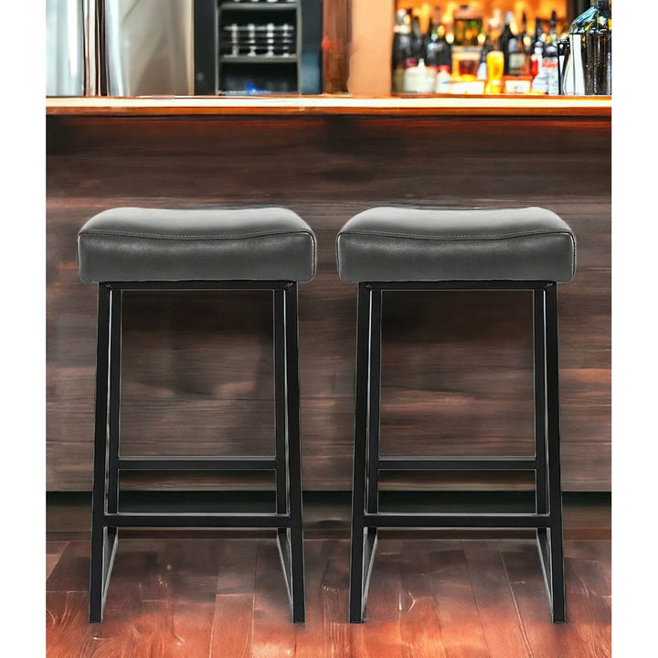 Set of Two 26" Black Metal Backless Bar Height Bar Chairs Image 11