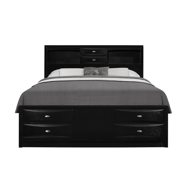 Solid Wood King Black Eight Drawers Bed Image 1