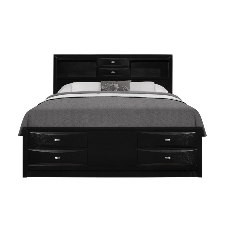 Solid Wood King Black Eight Drawers Bed Image 1