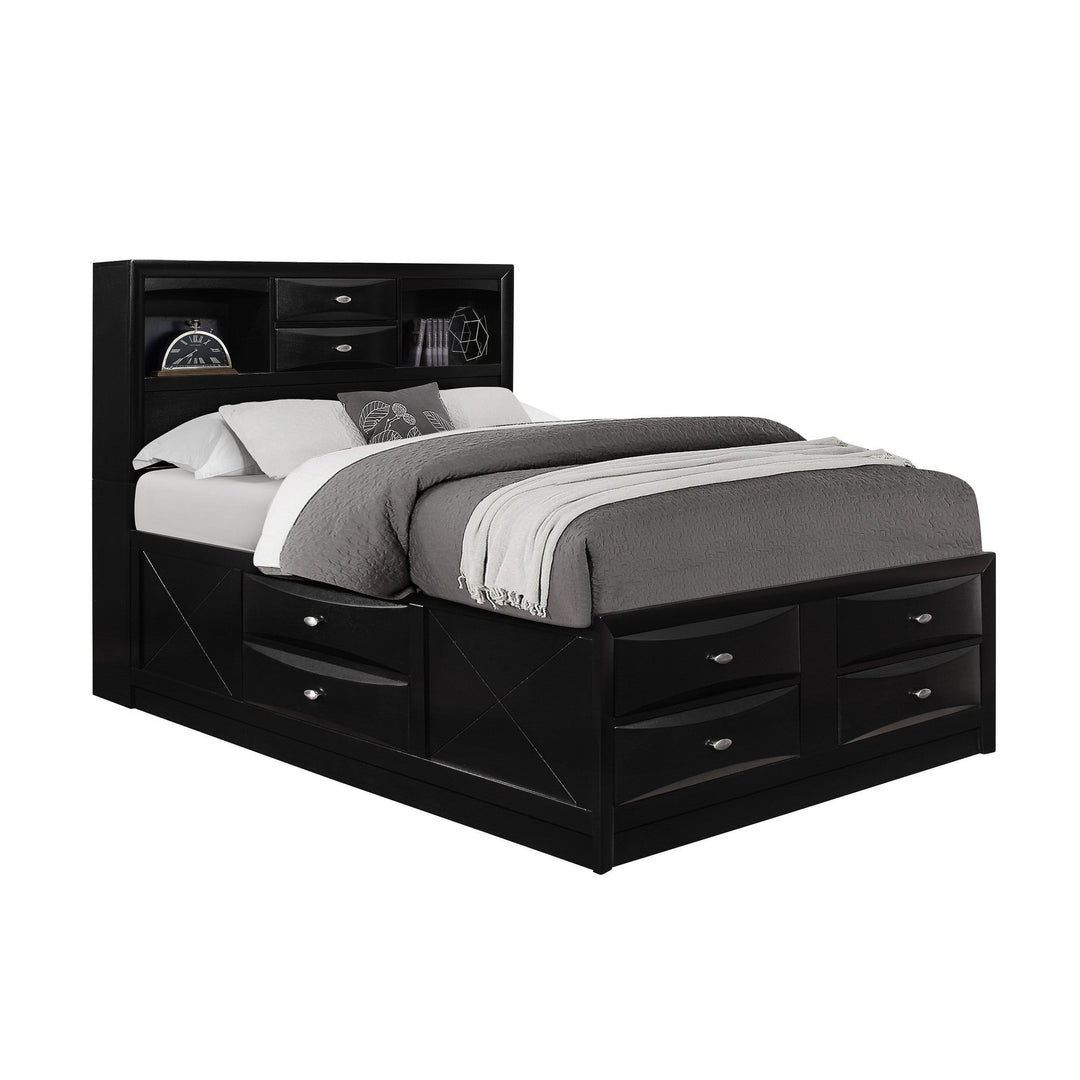 Solid Wood King Black Eight Drawers Bed Image 2