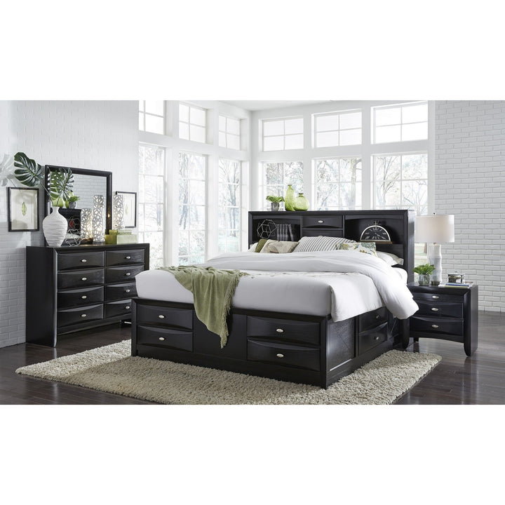 Solid Wood King Black Eight Drawers Bed Image 3