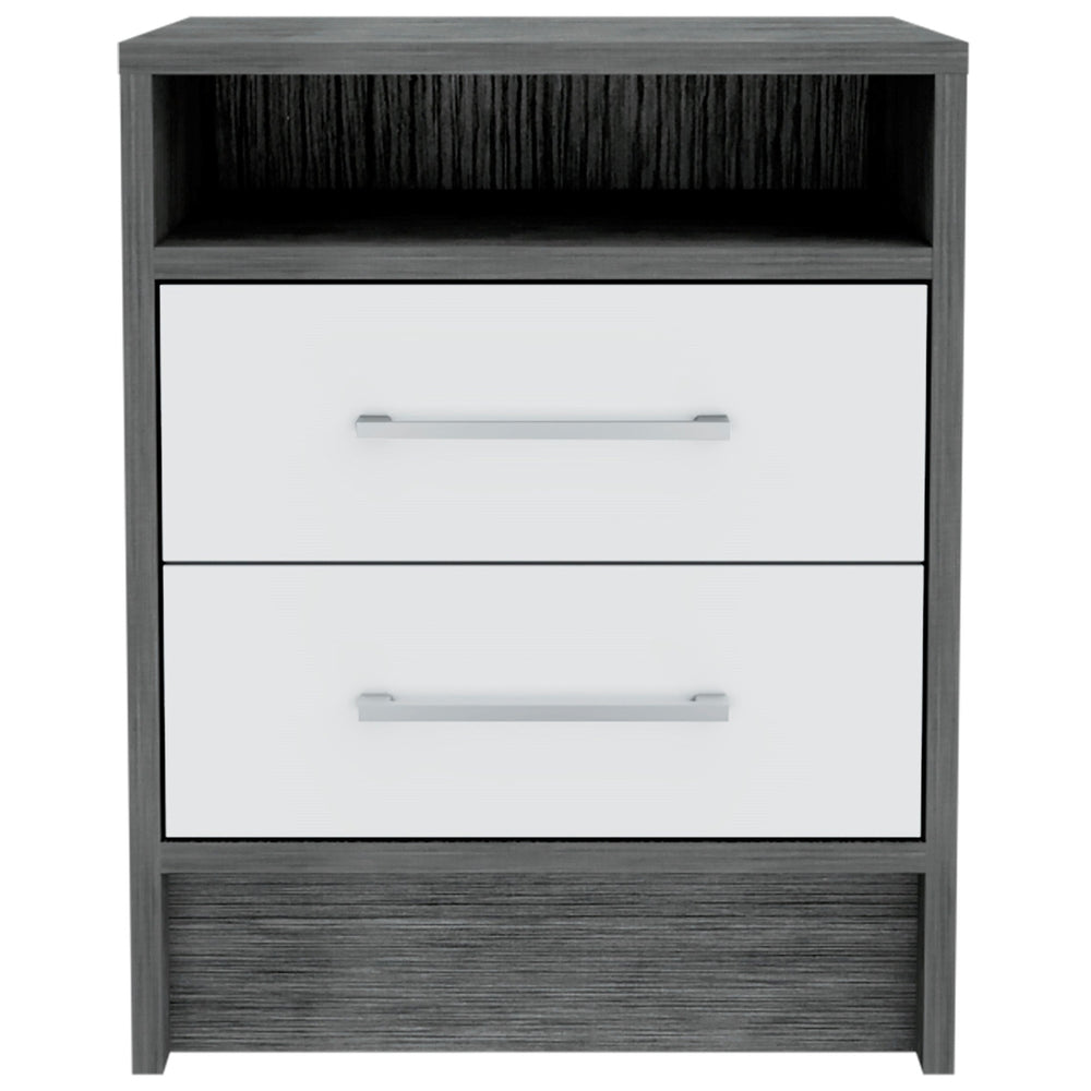 Sophisticated and Stylish Smokey Oak and White Nightstand Image 2