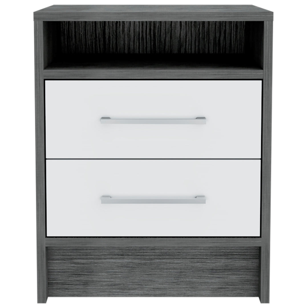 Sophisticated and Stylish Smokey Oak and White Nightstand Image 2