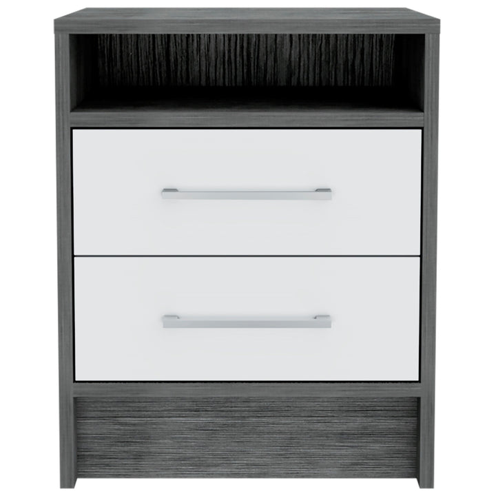 Sophisticated and Stylish Smokey Oak and White Nightstand Image 2