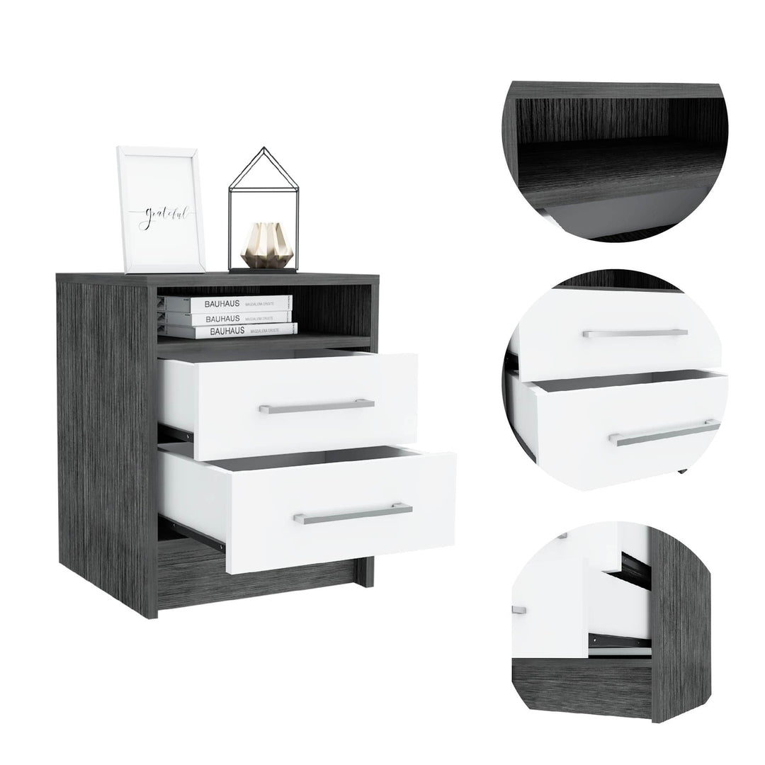 Sophisticated and Stylish Smokey Oak and White Nightstand Image 3