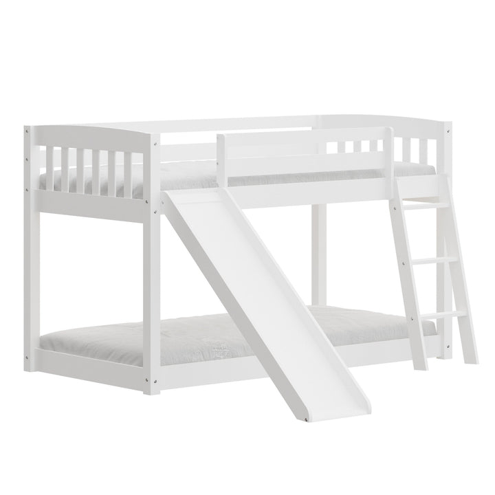 White Twin over Twin Solid Wood Bunk Bed With Slide and Ladder Image 9