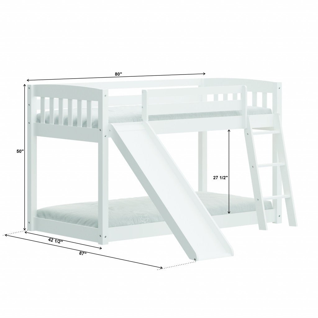 White Twin over Twin Solid Wood Bunk Bed With Slide and Ladder Image 10