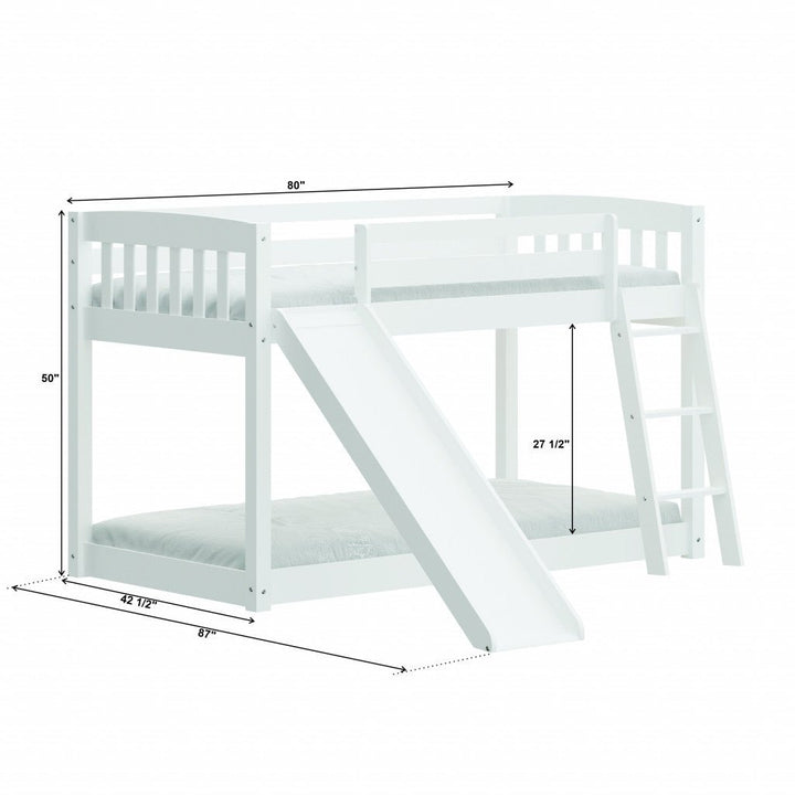 White Twin over Twin Solid Wood Bunk Bed With Slide and Ladder Image 10