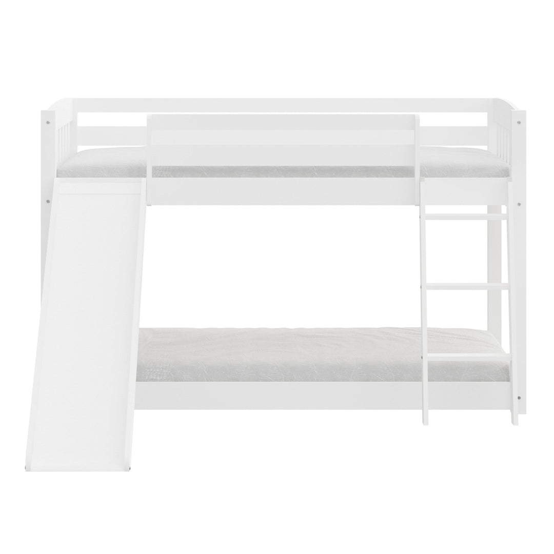 White Twin over Twin Solid Wood Bunk Bed With Slide and Ladder Image 11