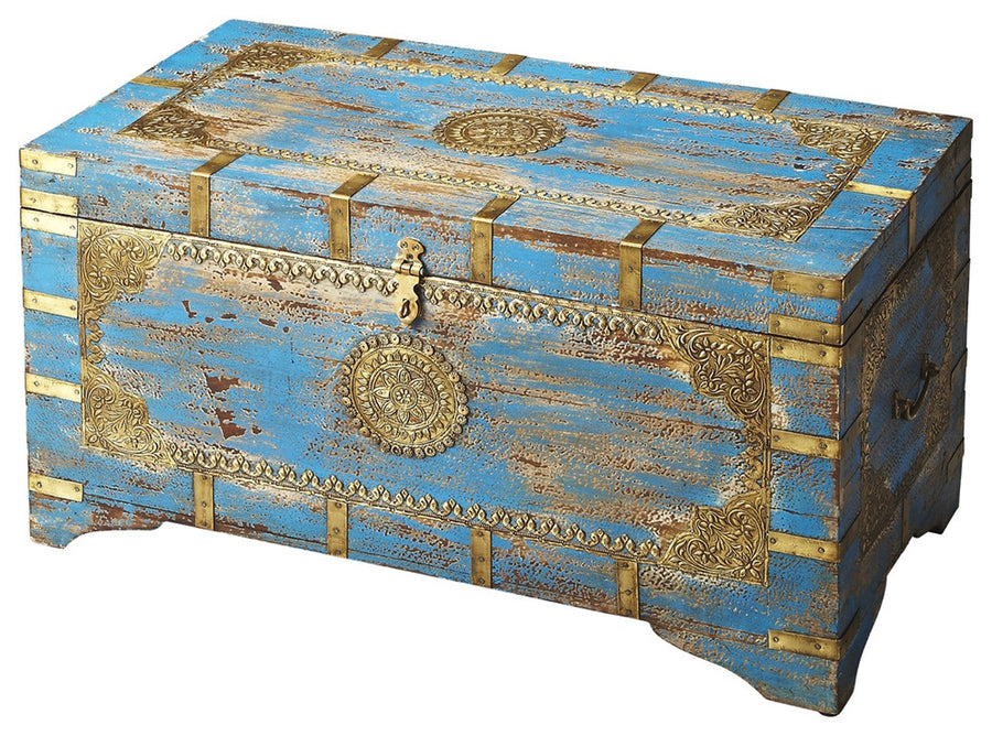 Traditional Hand Painted Brass Inlay Storage Trunk Image 1